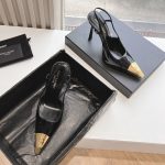 Saint Laurent Jeanne Slingback Pumps Black And Gold 800164aadx21000 - Image 7