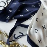 Chanel Multi Letters Square Silk Scarf White Blue - Image 7