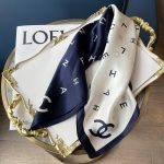 Chanel Multi Letters Square Silk Scarf White Blue - Image 6