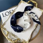 Chanel Multi Letters Square Silk Scarf White Blue - Image 8