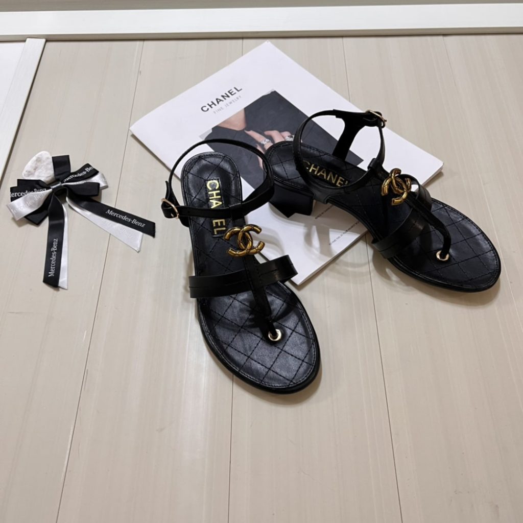 Chanel Sandal Open Round Toe Flip Flops Black - Image 3