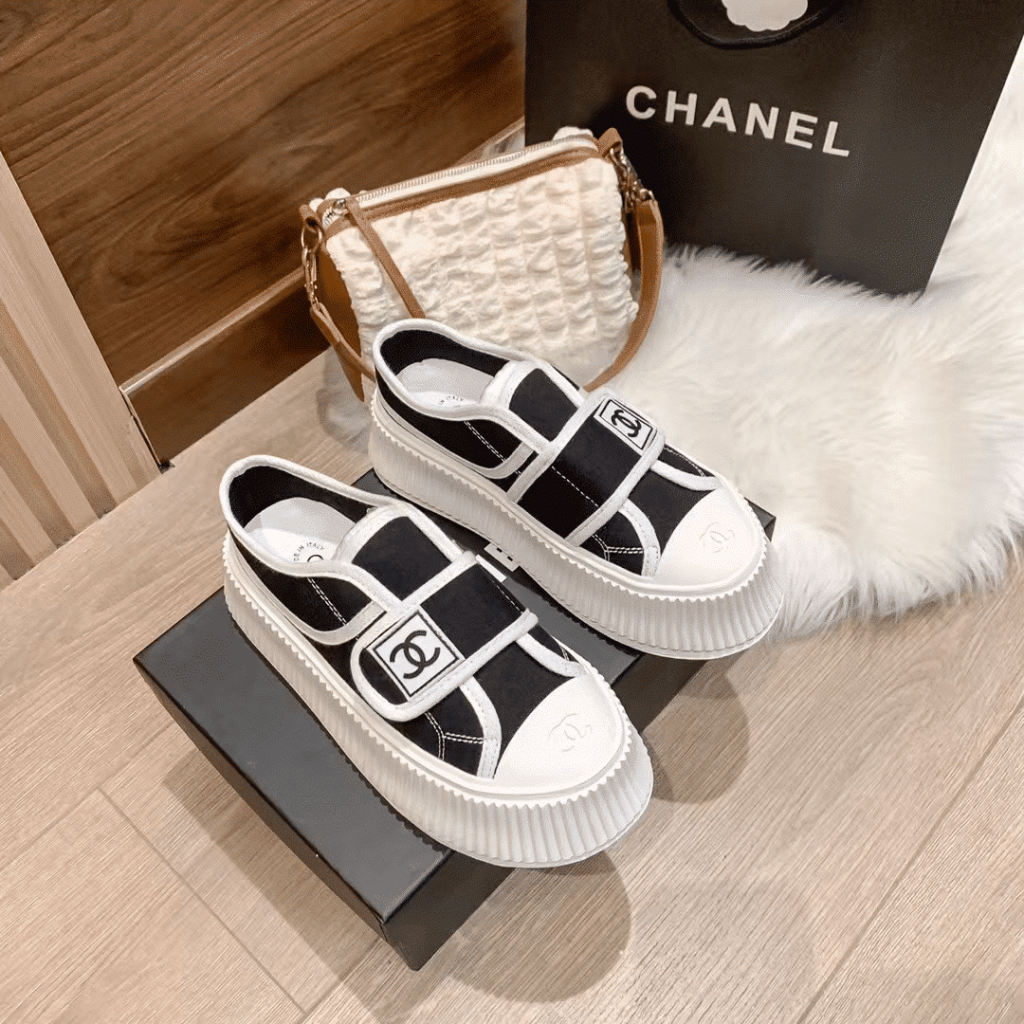 Chanel White CC Cap Toe Slipon Sneaker Black - Image 7