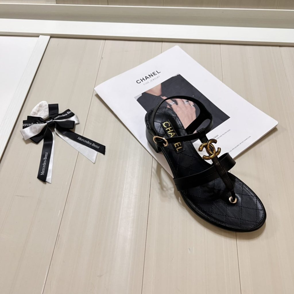 Chanel Sandal Open Round Toe Flip Flops Black - Image 8