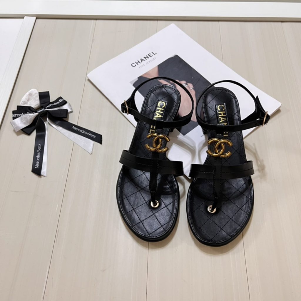 Chanel Sandal Open Round Toe Flip Flops Black - Image 11