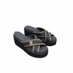 Chanel Tweed Cc Sandal Black