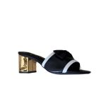 Chanel Grosgrain Ribbon Bow Mule Leather Gold Black - Image 9