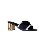 Chanel Grosgrain Ribbon Bow Mule Leather Gold Black