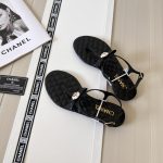 Chanel Black Quilted Leather With White Camellia Cc Logo Sandals G45258 X01000 94305 - Image 7