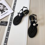 Chanel Black Quilted Leather With White Camellia Cc Logo Sandals G45258 X01000 94305 - Image 6