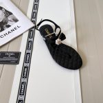 Chanel Black Quilted Leather With White Camellia Cc Logo Sandals G45258 X01000 94305 - Image 4