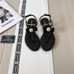 Chanel Black Quilted Leather With White Camellia Cc Logo Sandals G45258 X01000 94305 - Image 3