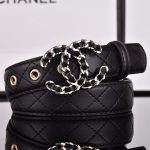 Chanel Cc Belt Silver Chain And Black Leather 28mm - Image 3