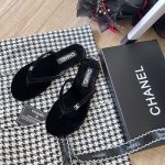 Chanel Thongs Slipper Velvet In Black G45716 B16716 94305 - Image 9
