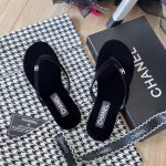 Chanel Thongs Slipper Velvet In Black G45716 B16716 94305 - Image 8