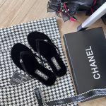 Chanel Thongs Slipper Velvet In Black G45716 B16716 94305 - Image 7