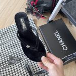 Chanel Thongs Slipper Velvet In Black G45716 B16716 94305 - Image 5
