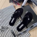 Chanel Thongs Slipper Velvet In Black G45716 B16716 94305 - Image 3