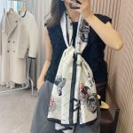 Chanel Cc With Pink Flower Square Scarf White 90Cm - Image 5