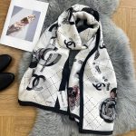 Chanel Cc With Pink Flower Square Scarf White 90Cm - Image 3