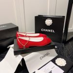Chanel Interlocking Cc Logo Ballet Flats Red - Image 5