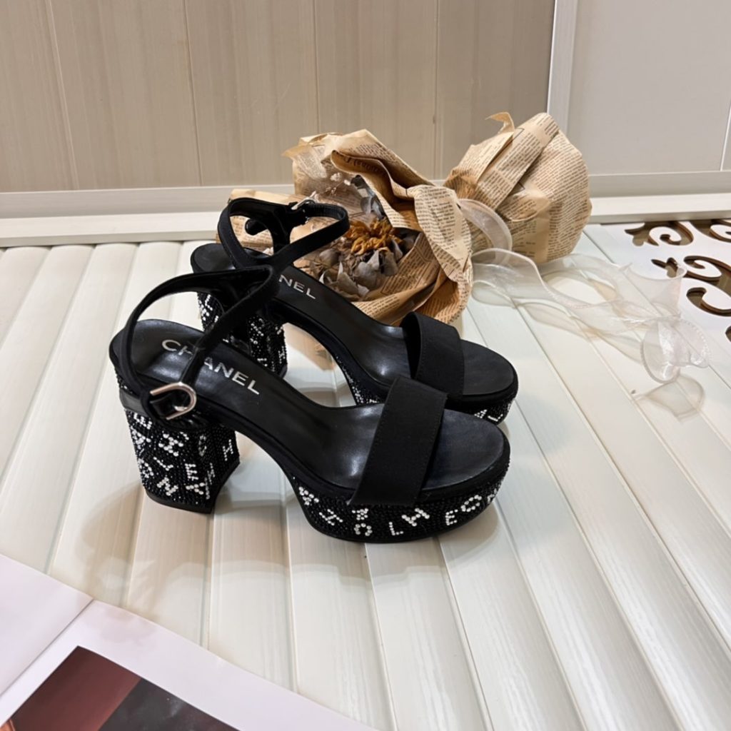 Chanel Sandal Pump Stone Beads Black Silver G45365 B15306 Nu665 - Image 5