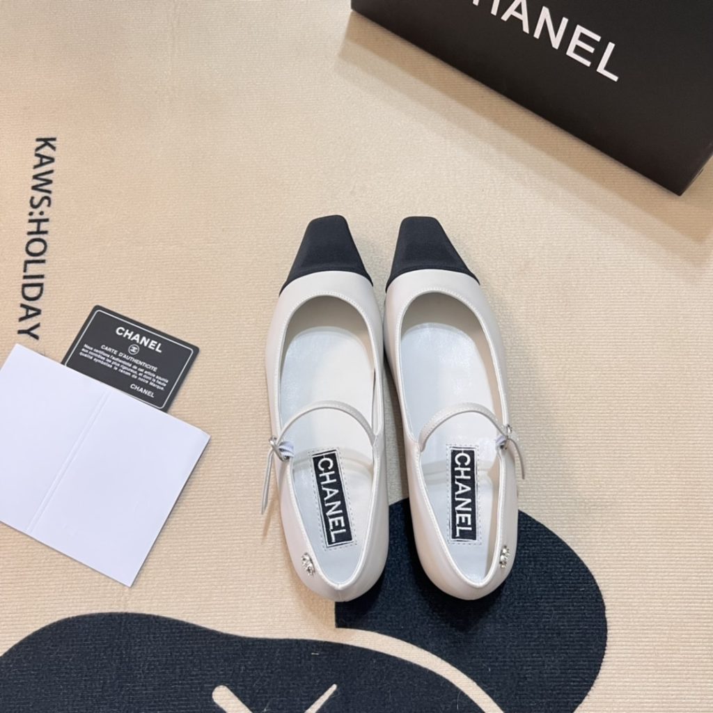 Chanel Square Toe Ballet Flats Black White - Image 3