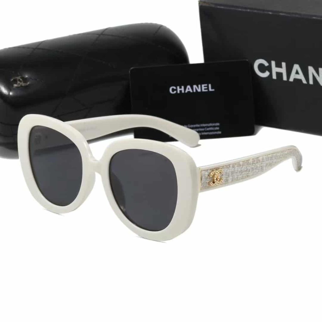 Chanel Square Sunglasses Tweed Accent In White - Image 3