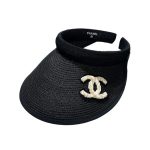 Chanel Straw Cc Visor Hat Black