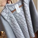 Fendi Ff Poncho Gray And White Wool And Cashmere - Image 8
