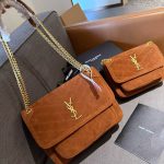 Saint Laurent Niki Baby Quilted Suede Chain Bag Brown 28cm - Image 4