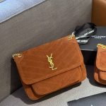 Saint Laurent Niki Baby Quilted Suede Chain Bag Brown 28cm - Image 3