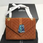 Saint Laurent Envelope Medium Matelassé Suede Shoulder Bag Brown 24Cm - Image 3