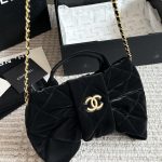 Chanel Bow Bag Velvet Effect Nylon And Gold Tone Metal Black 35Cm As5851 B22154 94305 - Image 7