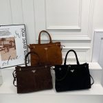 Prada Bonnie Large Suede Handbag Brown 38Cm 1Ba433 2C4S F0401 V Moo - Image 12