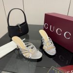 Gucci Women Slide Sandal With Crystal Interlocking G Silver 852663 0Mw00 8106 - Image 5