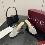 Gucci Women Slide Sandal With Crystal Interlocking G Silver 852663 0Mw00 8106 - Image 6