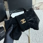 Chanel Bow Bag Velvet Effect Nylon And Gold Tone Metal Black 35Cm As5851 B22154 94305 - Image 4