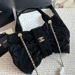 Chanel Bow Bag Velvet Effect Nylon And Gold Tone Metal Black 35Cm As5851 B22154 94305 - Image 3