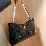 Chanel Shopping Bag Gold Tone Metal Black 38Cm As5740 B22139 94305 - Image 5