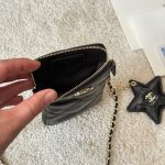 Chanel Phone Holder With Chain Shiny Crumpled And Gold Tone Metal Black 18Cm Ap4777 B21296 94305 - Image 9