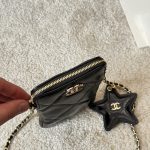 Chanel Phone Holder With Chain Shiny Crumpled And Gold Tone Metal Black 18Cm Ap4777 B21296 94305 - Image 6