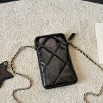 Chanel Phone Holder With Chain Shiny Crumpled And Gold Tone Metal Black 18Cm Ap4777 B21296 94305 - Image 5