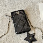 Chanel Phone Holder With Chain Shiny Crumpled And Gold Tone Metal Black 18Cm Ap4777 B21296 94305 - Image 4