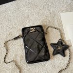Chanel Phone Holder With Chain Shiny Crumpled And Gold Tone Metal Black 18Cm Ap4777 B21296 94305 - Image 3