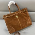Prada Bonnie Large Suede Handbag Brown 38Cm 1Ba433 2C4S F0401 V Moo - Image 5