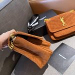 Saint Laurent Niki Baby Quilted Suede Chain Bag Brown 28cm - Image 8