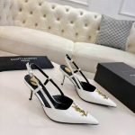 Saint Laurent Pointed Toe Slingback Pumps With Gold Tone Metal White - Image 3