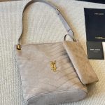 Saint Laurent Niki Supple Bucket In Suede Gray 38cm - Image 7