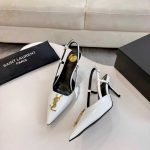 Saint Laurent Pointed Toe Slingback Pumps With Gold Tone Metal White - Image 6