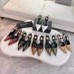 Saint Laurent Pointed Toe Slingback Pumps With Gold Tone Metal White - Image 8